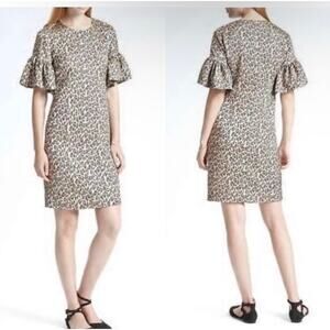 Banana Republic Leopard Animal Print Flutter Sleeve Sheath Dress Womens Size 6